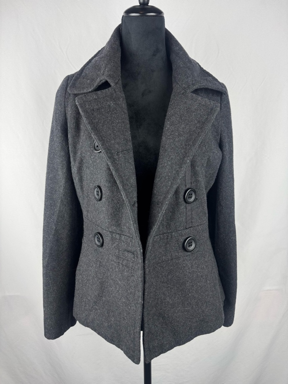 American Rag Women's Charcoal Gray Double-Breasted Pea Coat - Picture 4 of 7